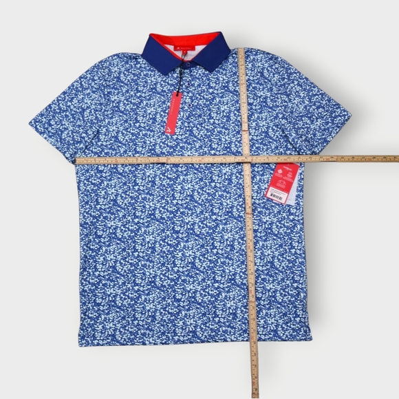 Redvanly Polo Shirt Mens Medium Blue Mazarine Blue Water Print Golf Athletic - Picture 8 of 12